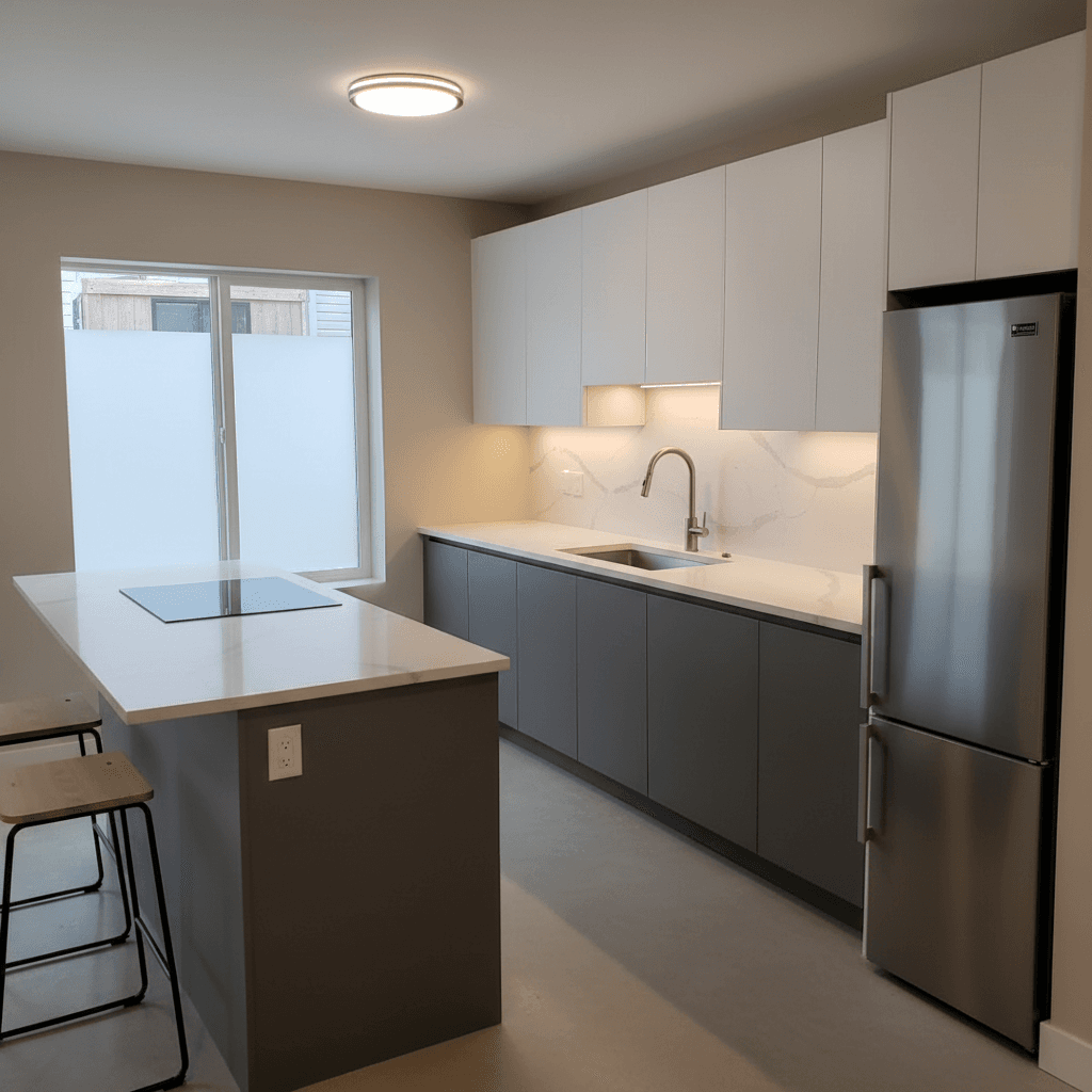 Basement kitchen installation for legal suite