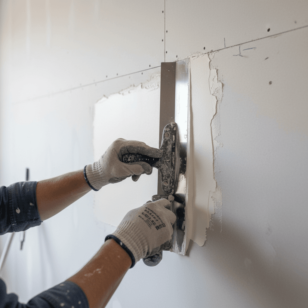 Drywall taping and mudding in progress