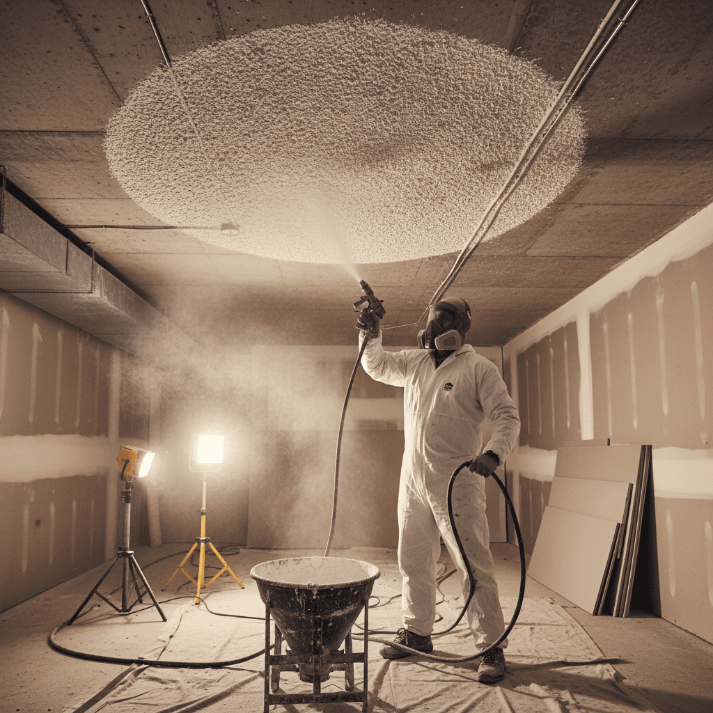 Ceiling texture application in basement