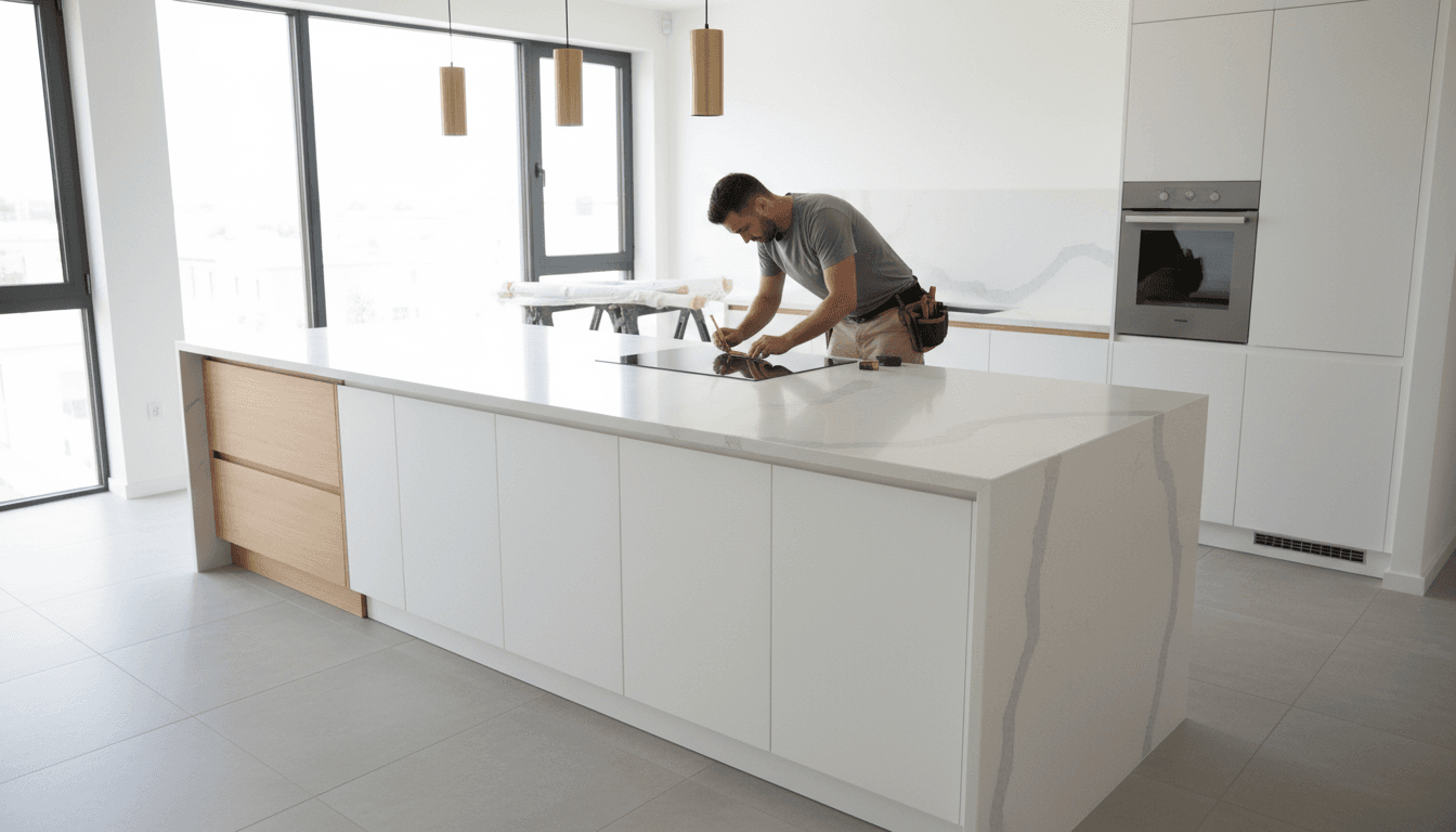 Basement suite kitchen with cabinets and countertops