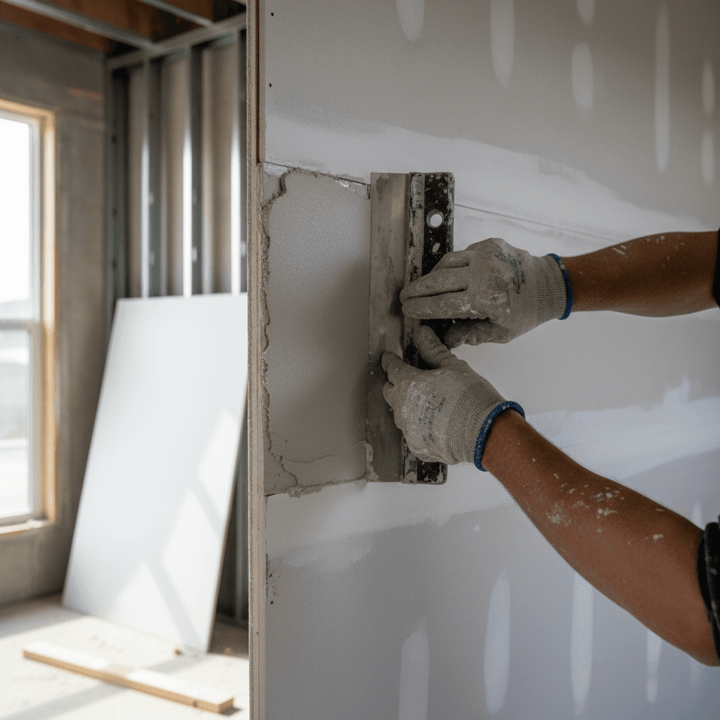 Expert taping and mudding work in a basement