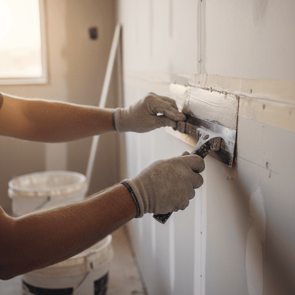 Taped and mudded drywall ready for ceiling texture